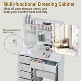 Teousev White LED Makeup Vanity Set with Sliding Mirror, 3-Color Dimmable Lights, 6 Drawers & Stool, Modern Dressing Table