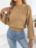 Women's Solid Color Round Neck Lantern Long Sleeve Knitted Sweaters for 2026 Autumn Winter Woman Clothes Yellow Red Khaki Tops
