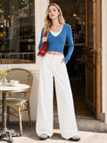 Women's White Wide Leg Jeans, High Waist Loose Baggy Denim Pants Casual Solid Color Full Length Palazzo Trousers with Pockets for Daily Street Shopping