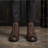 CAPTAIN ANKLE BOOTS Men's Vintage Combat Boots Lace-Up Cap Toe Ankle BOOTS