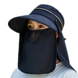 Women Outdoor Riding Anti-UV Sun Hat Foldable Big Brim Hats Neck Face Protection Detachable Mask Sunscreen Breathable Beach Caps
