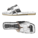 Women's Sandals Embossed Texture Flat Slides Non-Slip Elegant Open Toe SlippersIndoor Outdoor Shoes