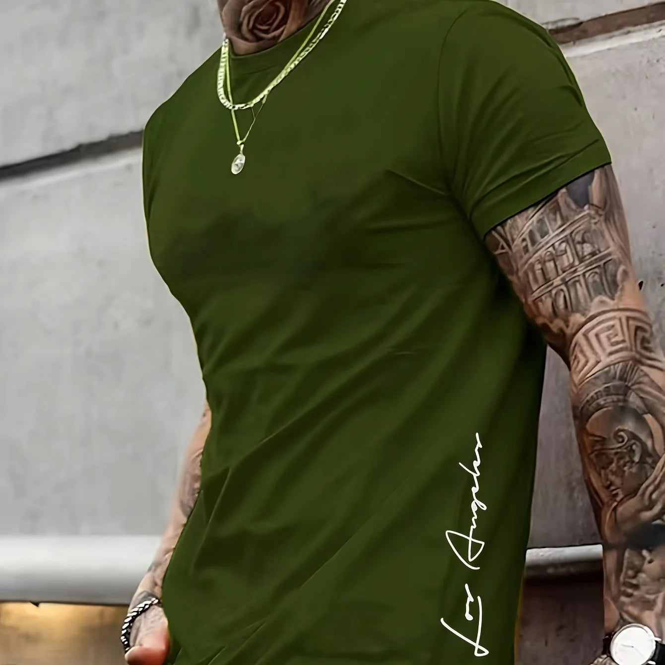 Men's 100 cotton summer loose Contrast Color Alphabet los Angelest print slim fit casual sports round neck short sleeved T-shirt