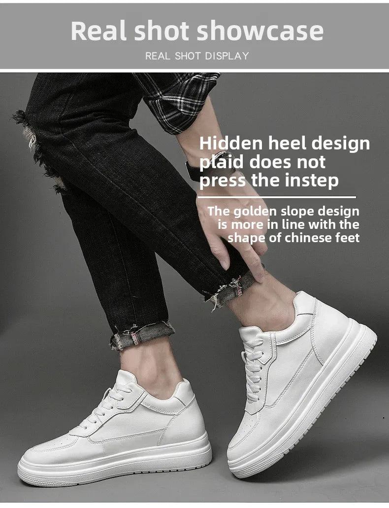 High Quality Men Sneakers Elevator Shoes for Men Fashion Casual Shoes Comfortable Leather Sports Shoes Height Increase 6/8/10cm
