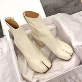 New Genuine Leather Tabi Ankle Boots Women Chunky Round Heels Shoes Woman High Heels Split Toe Tabi Boots Women Botas De Mujer