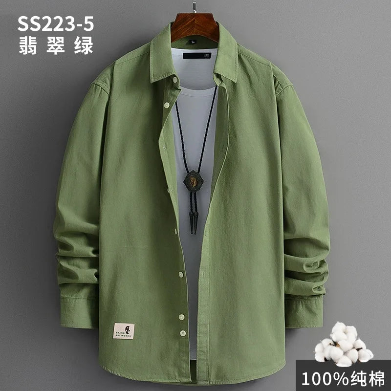 2022 Mens Harajuku Colors Oversized Shirt  100% Pure Cotton Men Korean Fashion  Long Sleeve Shirts Male Button Up Shirts Blouses
