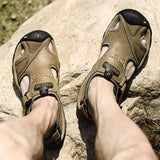Summer Sandals Leather Outdoor Men's Beach Shoes Luxury Breathable Casual Sandal Man Wading Shoes Non-slip Wide lining Slippers