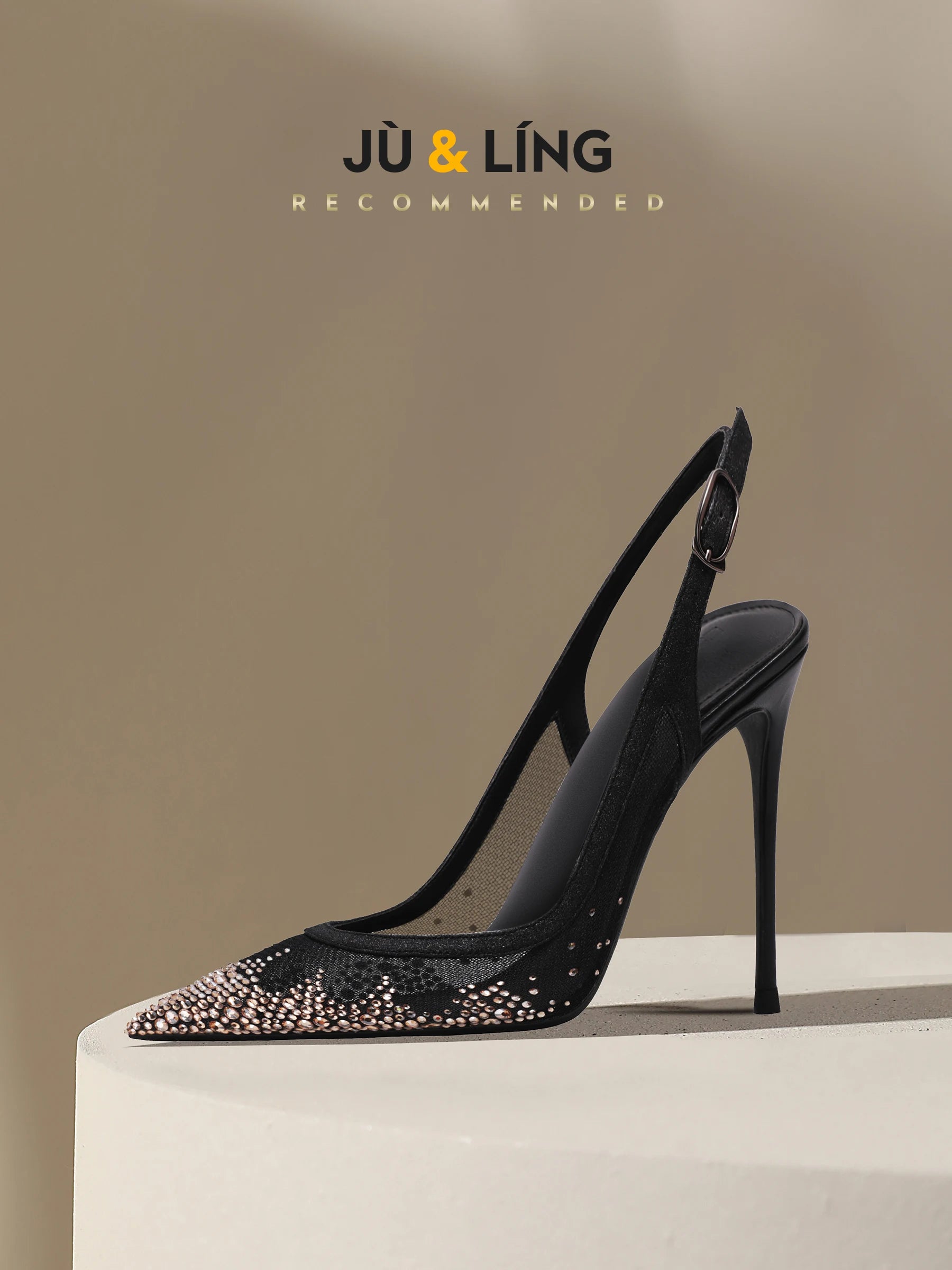 New Baotou Sexy Sandals with One Buckle and Summer Mesh, Rhinestone High Heels for Women, Slim Heels, Shallow Mouth