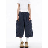 ZHIZOU Summer Women American Retro Green Cargo Jeans Shorts Y2K 2000s Harajuku Denim Calf-Length Pants Streetwear High Street