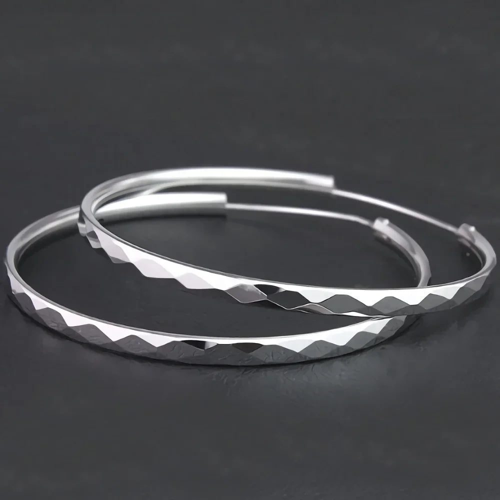 Fine 925 Sterling Silver Luxury 5CM Big Circle Hoop Earrings for Women Charms Original Designer Party Wedding Jewelry Gifts