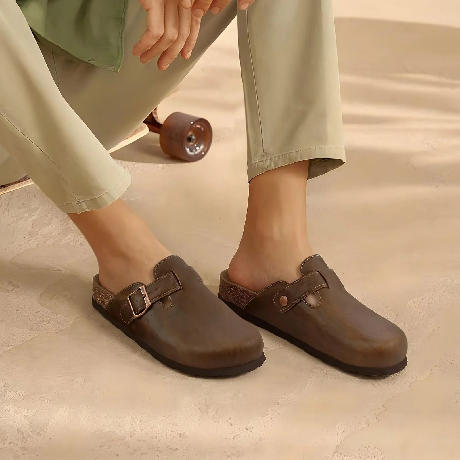 Asgard Unisex Vegan Leather Clogs Fashion Non-slip Cork Footbed Mules Slippers With Arch Support Lady Cozy Casual Potato Shoes