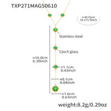 Colorful Long Square Pendant Stainless Steel Necklace for Women Luxury Czech Glass Gold Plated Waterproof Charm Jewelry
