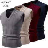 New Men's V-Neck Sleeveless Vest Classic Pullover Knitted Waistcoat Sweater Cardigans Tank Tops Outdoor Streetwear