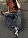 Black Jeans Women Vintage High Waisted Cargo Jeans Straight 2025 Summer Casual Loose Big Size Wide Leg Denim Baggy Pants Y2K