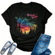 Womens Hiking Mountain Shirt Camping Nature Sunrise Pine Tree Tops Short Sleeve