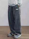 Autumn Mens Corduroy Casual Pants Fashion Loose Fit Pants Straight Sweatpants Elastic Waist Drawstring Outdoor Streetwear