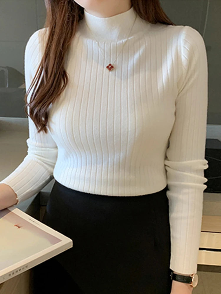 2026 New Autumn Winter Knitted Ribbed Jumper Tops Women Turtleneck Pullovers Sweaters Long Sleeve Korean Slim-fit Female Sweater