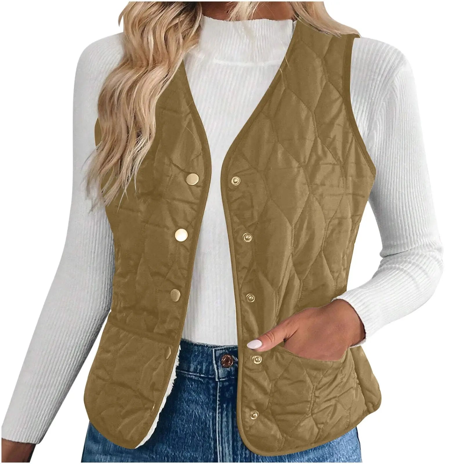 Women's Warm Vest Lightweight Slim Short Single-Breasted Cold-Proof Vests Winter Outdoor Sports Hiking Vests with Pockets