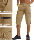 Men's Cargo Work Shorts Quick Dry 3/4 Length Capri Pants Multi-pockets Knee Length Trousers Summer Board Beach Shorts