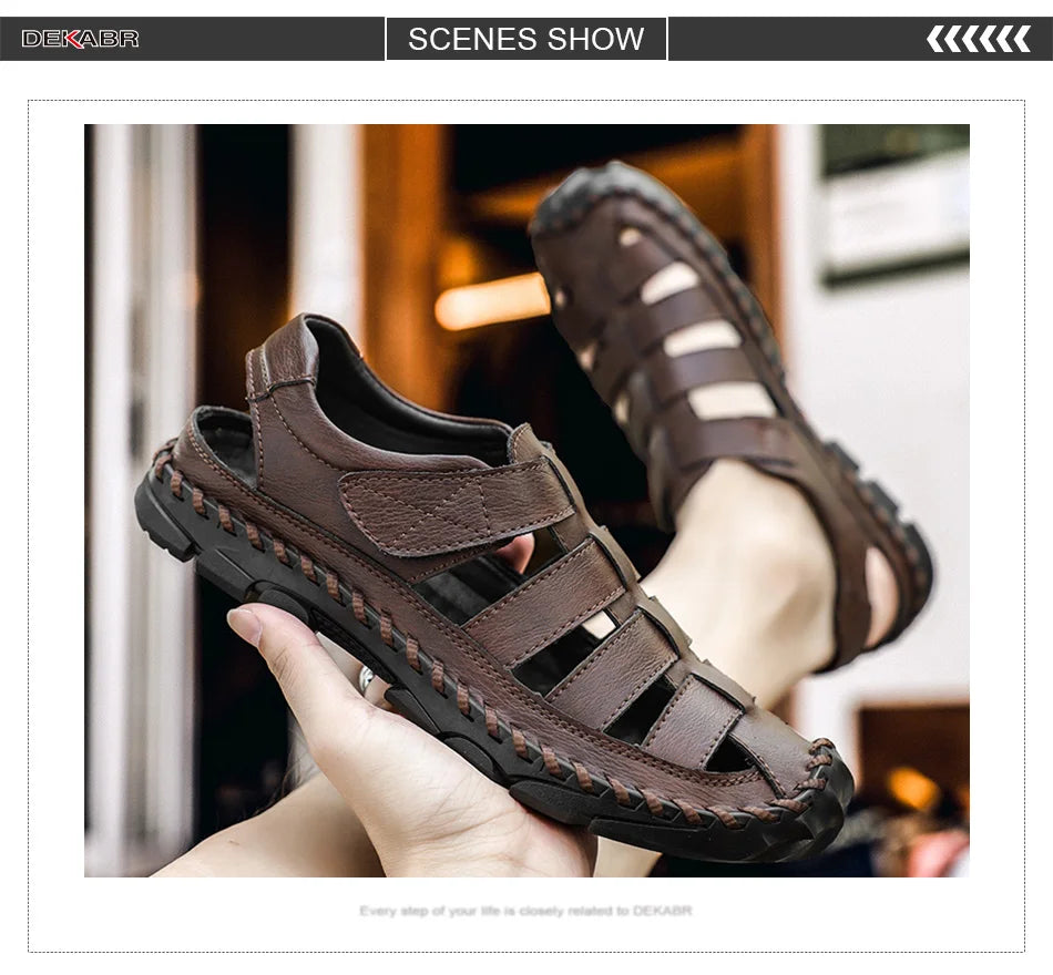 DEKABR Casual Shoes Men Sandals Real Leather Outdoor Mens Summer Sandals Fashion Comfortable Soft Sandals Plus Size 38-48