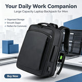 Expandable Men's Business Backpack with Multi-functional Layered Storage, Water-proof & Scratch-resistant Fabric, Separate Laptop Compartment, Convenient USB Charging Design, Perfect for Office Work, Short-distance Business T