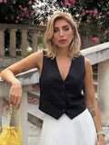 HH Women Casual V-Neck Sleeveless Waistcoat Elegant Fashion Solid Single-breasted Short Vest Chic Tops Female Summer Outerwear