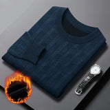 Chenille Winter Warm Sweaters Men Plaid Jacquard O-neck Pullovers Fleece Thick Knitwear Male Business Casual Knitted Sweater