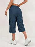 Women's Quick-Dry Cargo Capri Pants with Elastic Waist & Drawstring - Lightweight Stretch Suitable for - Outdoor Pants, Multi- Trousers, Machine Washable Loose-Fit Mid-Length for, Travel, Casual Attire