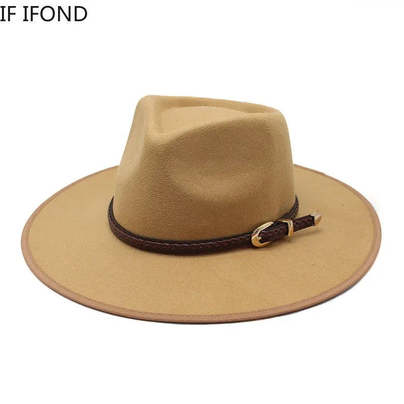 2024 Fashion Women Winter Wool Fedora Hat Men Simple Wide Brim Vintage Felt Jazz Hats New Top Trilby Cap