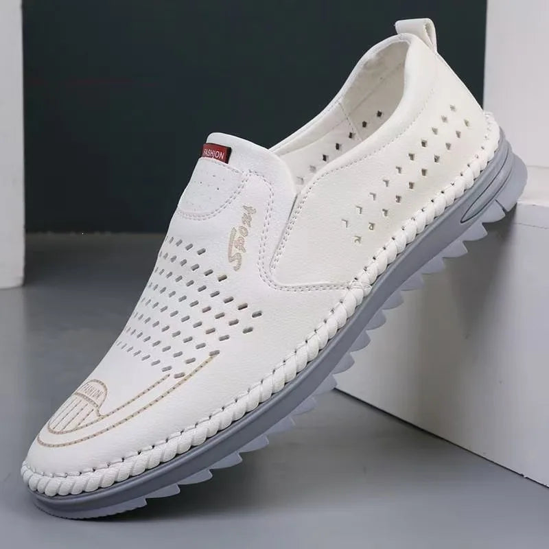 Men's Genuine Leather Sandals Men Summer Hollow Breathable Leather Shoes Mens Casual Soft Comfortable Flats EU Sizes 38-48