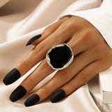 2Pcs/Set New Vintage Enamel Earrings Rings For Women Punk Metal Side Classic Black Oil Drip Irregular Stones Luxury Jewelry Set