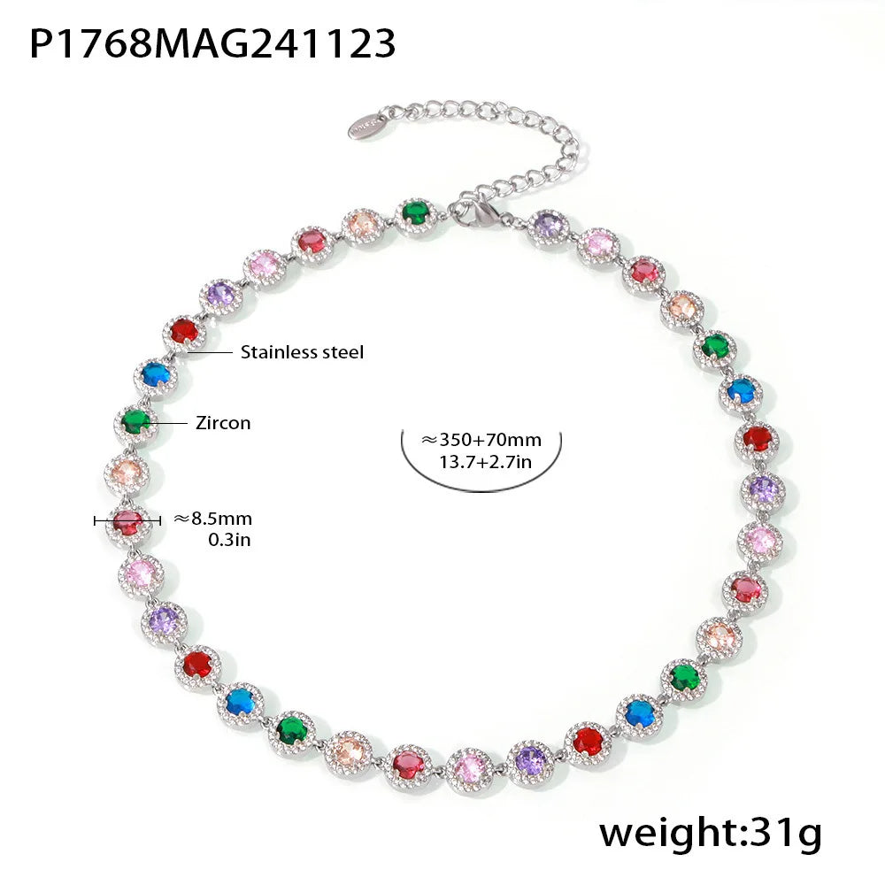 Colorful Zircon Necklace Heart Chain Bracelet Set Women's 316L Stainless Steel Gold-Plated Luxury Wedding Jewelry Accessories