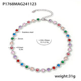 Colorful Zircon Necklace Heart Chain Bracelet Set Women's 316L Stainless Steel Gold-Plated Luxury Wedding Jewelry Accessories