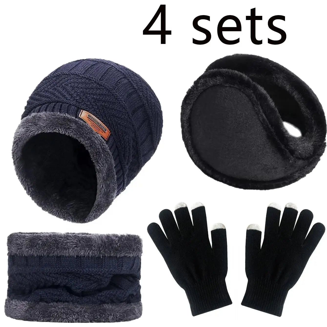 Winter Hat for Men Women Beanie Hats Scarf Glove Earmuff Set Thick Warm Slouchy Beanies Hat for Boy Girl Cap