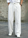 Men's High Waist Double Pleated Wide Leg Dress Pants Draping Wrinkle Resistant Breathable Textured Fabric Trousers for Office Wo