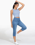 THE GYM PEOPLE Women's Cross Waisted Stretchy Capri Denim Jeggings Tummy Control Skinny Jean Leggings with Pockets