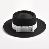 NEW Spring Summer Straw Hats for Women Round Bumpy Surface Flat Top Bowknot Dress Cap Travel Beach Sun Hat Gorra