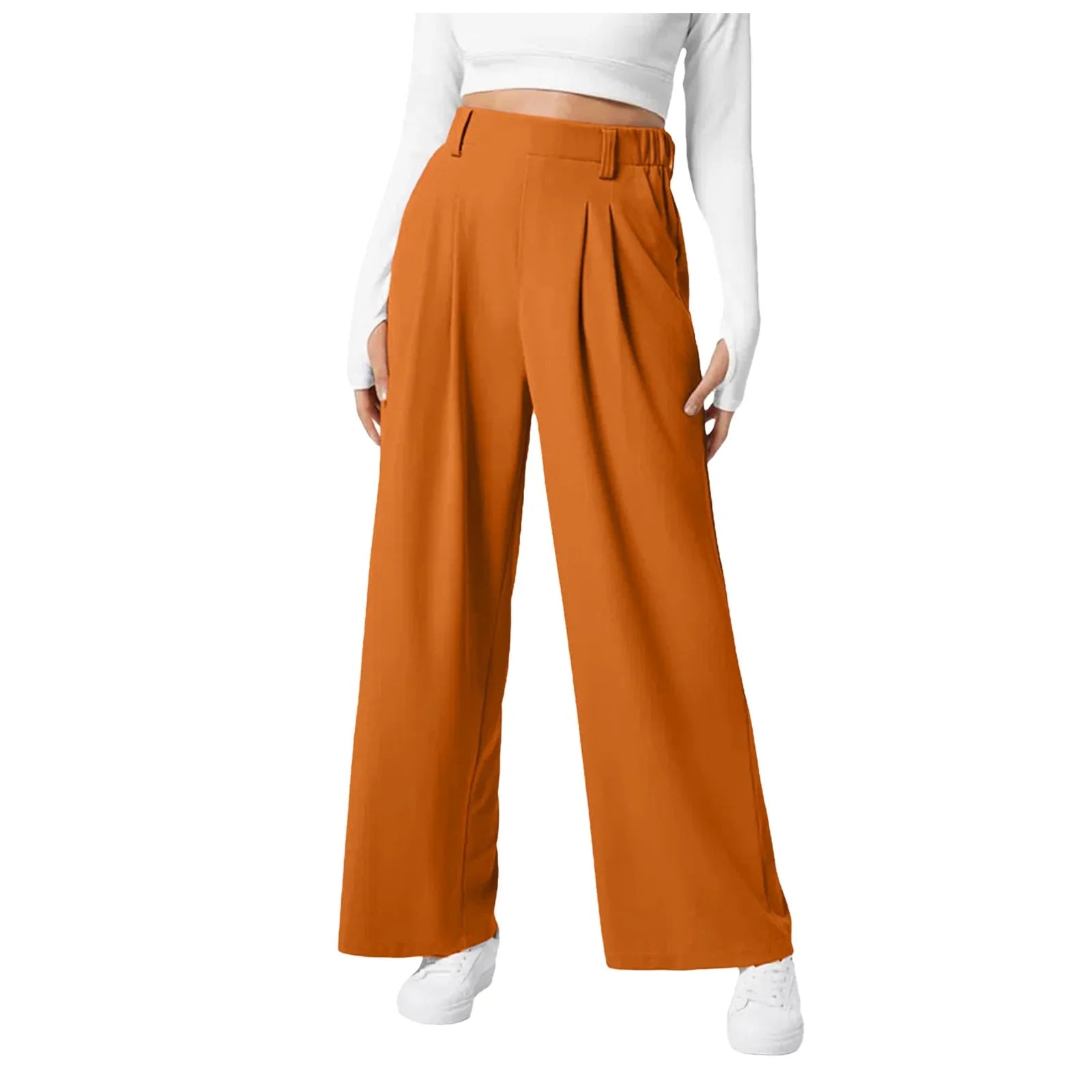Women Fashion Wide Leg Pants Solid Elastic Pants Work Business Suit Straight Trousers Casual High Waisted Dress Palazzo Pants