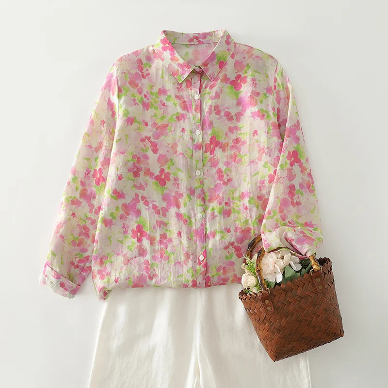 THHONE New Fashion Autumn Blouse Woman Cotton Loose Print Blusa Mujer Camisas Long Sleeve Casual Korean Elegant Women's Clothing