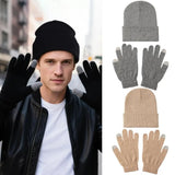 3pcs Sets Winter Warm Hat Gloves Set For Men And Women Outdoor Riding Hat Beanies Windproof Wool Knitting Pullover Cap+Gloves