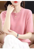 Spring Autumn Women Sweaters Short Sleeves O-neck Bottoming Shirts Knitwear 2026 Summer Knit Tops Pullovers Korean Jumpers