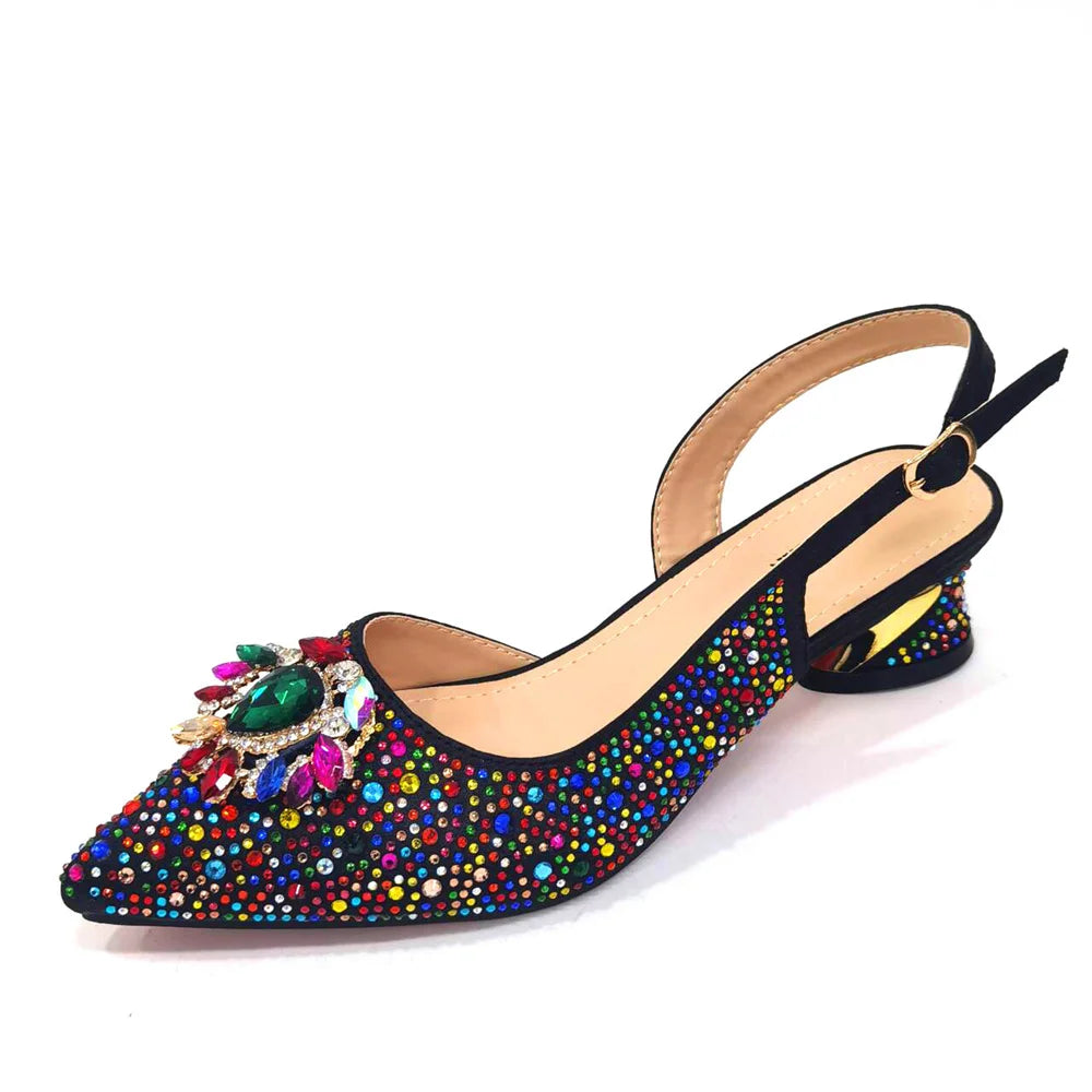 Venus Chan Royal Blue Sandals for Women 2024 Luxury Wedding Pumps Med Heels Rhinestone Design Party Shoes and Bags Set