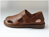 Summer Men's Shoes Flat Full Real Leather Sandal Cowhide Black Casual Old-fashioned Retro Outdoor Men's Sandals Old Man