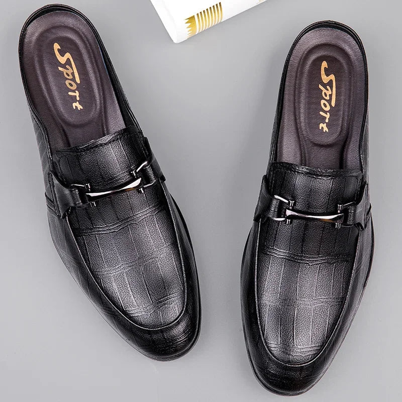 Genuine Leather Mules For Men Half Shoes Man Luxury Brand Designer Men's Luxury Casual Shoes Slip On Footwear Slippers Male