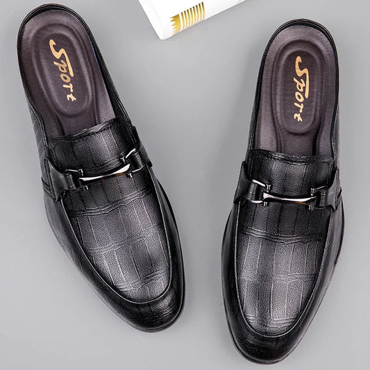 Genuine Leather Mules For Men Half Shoes Man Luxury Brand Designer Men's Luxury Casual Shoes Slip On Footwear Slippers Male