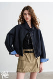 TOYOUTH Women Slub Cotton Jackets 2026 Spring New Cropped Tulip Silhouette Striped Cuff - Turn Up Stand Collar Tops