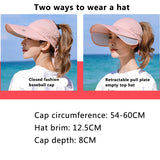 Women's Sun Hat Cycling Breathable Visor Caps Female Scalable Brim Empty Top Baseball Cap Wide Brim Cap UV Protection Beach Hats