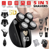 5D Floating Head Shaver for Bald Men, 5 in 1 Multifunctional Electric Shaver IPX7 Washable USB Recharge Beard Nose Trimmer Grooming Set with LED Digital Display