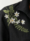 2026 New Fashion Trend Women's Embroidered Shirt, Bohemian Style with Floral and Botanical Embroidery, Loose Long-Sleeve Stand-Up Collar Shirt, Perfect for Spring and Autumn Outings and Casual Wear