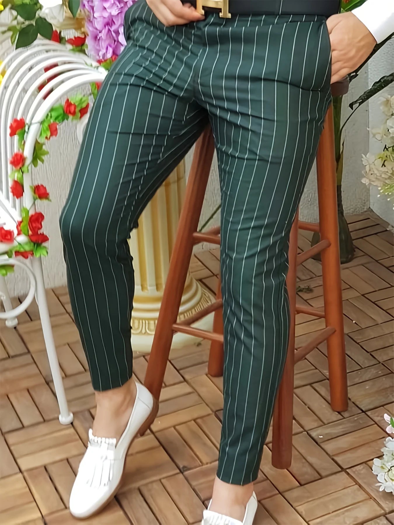 Men's Straight-Leg Casual Trousers—Versatile and Stylish; Slim-Fit Striped Dress Pants for a Polished Business Look.